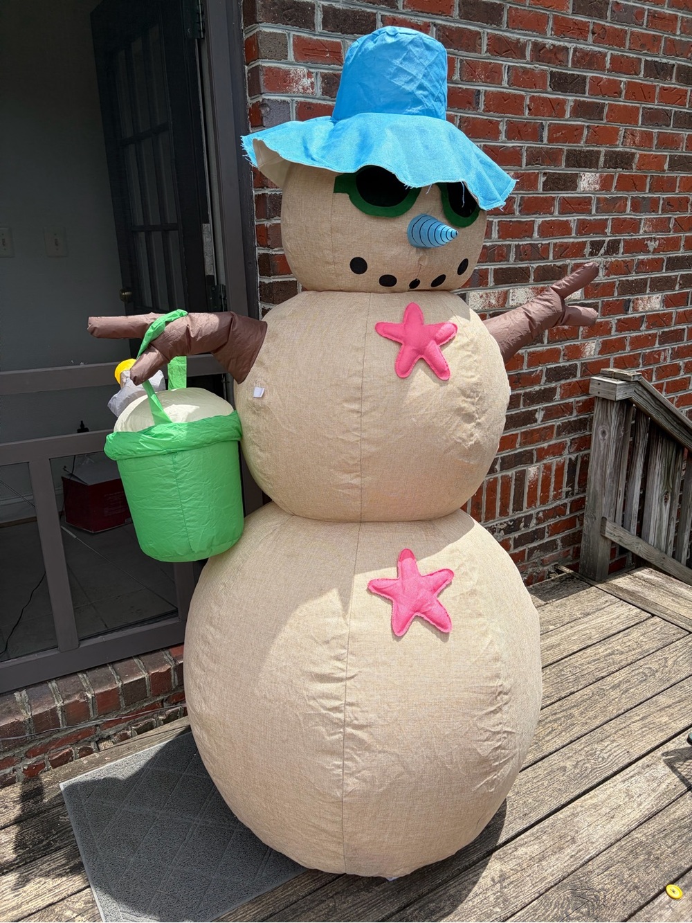 Inflatable Freestanding Snowman Yard Decor Beige/Blue/Green Fabric Plastic